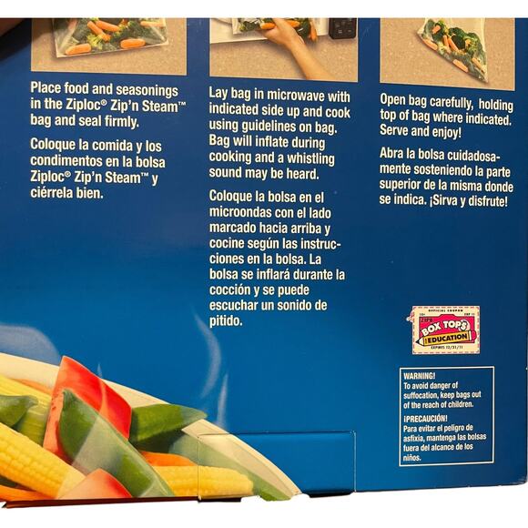 Ziploc Zip’n Steam Large Bags 40 Count Box NEW Discontinued 3-5 Servings 10X10” - Picture 7 of 9